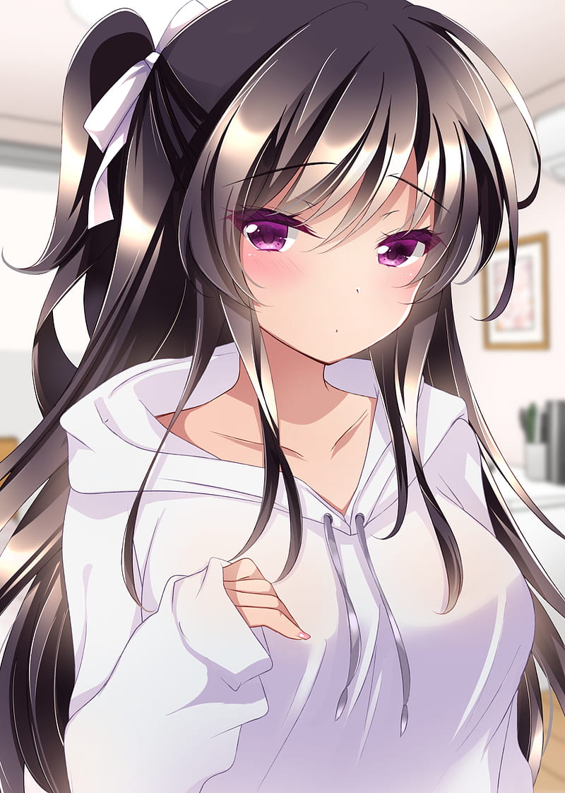 Anime girls, Ichiyou Moka, purple eyes, long hair, dark hair, blush, HD  phone wallpaper | Peakpx