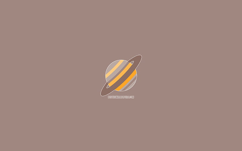 saturn space, minimal, brown background, planet with circle, brown planet, creative, HD wallpaper