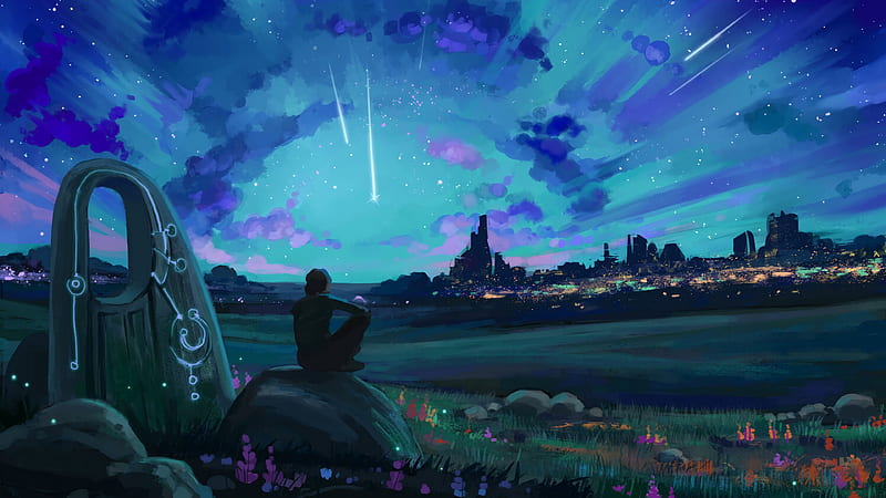 Anime silueta caída de estrellas paisaje anime naturaleza, Fondo de  pantalla HD | Peakpx