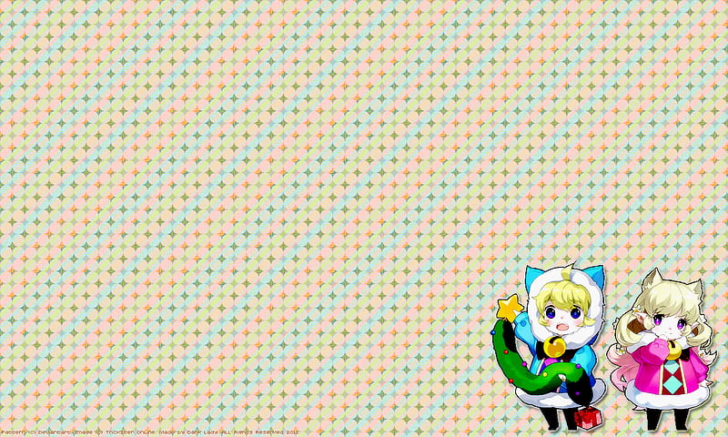 Tacky & Primrose, games, yellow, primose, trickster, green, anime, pink, star, blue, holiday, christmas, online, tacky, chibi, cute, boy, kawaii, girl, HD wallpaper