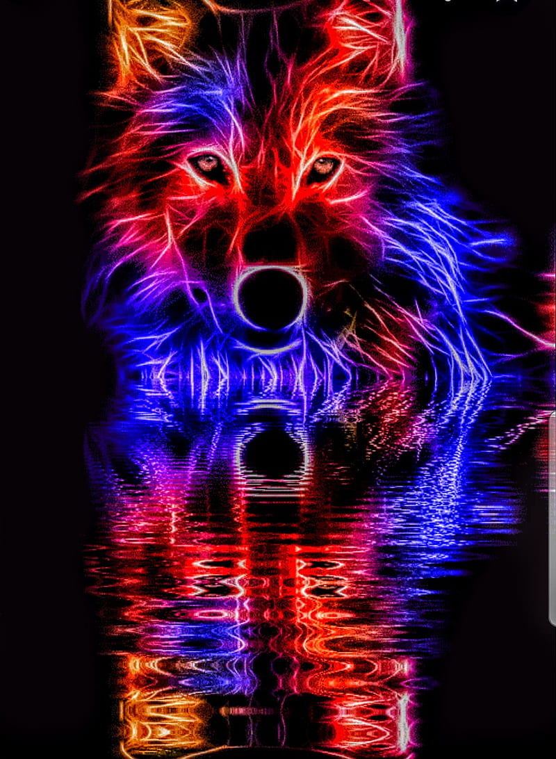 Galaxy wolf, blue, neon, red, wolves, HD phone wallpaper
