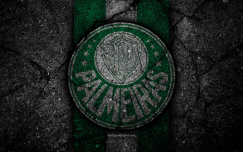 Palmeiras FC, logo, Brazilian Seria A, soocer, black stone, Brazil, Palmeiras, football club, asphalt texture, FC Palmeiras, HD wallpaper
