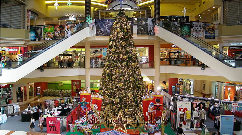 Crowded Christmas Mall, crowded mall, christmas shopping, shopping, christmas mall, HD wallpaper