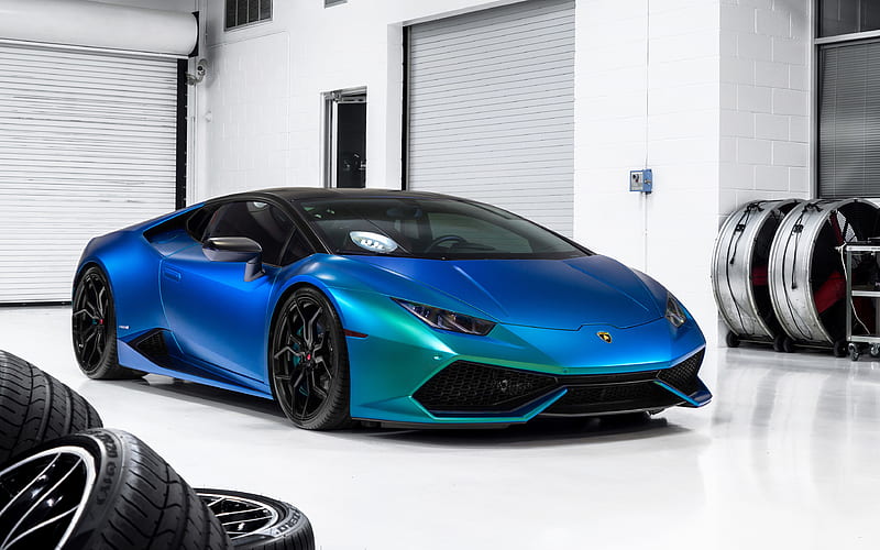 Lamborghini Huracan, 2017, blue green supercar, sports cars, pearlescent film for cars, Italian sports cars, Lamborghini, HD wallpaper
