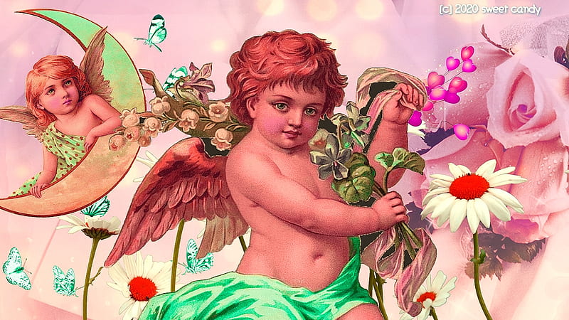 angeles vintage23, angeles, verde, green, angel, primavera, spring, adorable, vintage, cute, HD wallpaper
