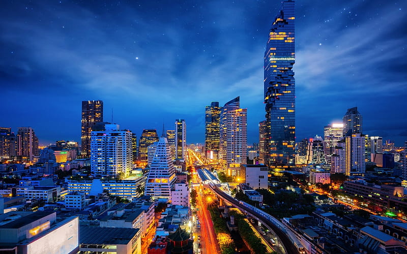 bangkok nights, city, buidling, thailand, bangkok, HD wallpaper