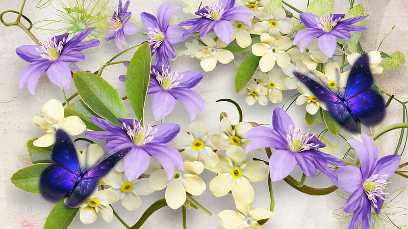 Purple Splendor, spring, lavender, butterflies, blooms, Firefox theme, purple, blossoms, flowers, summer, nature, HD wallpaper