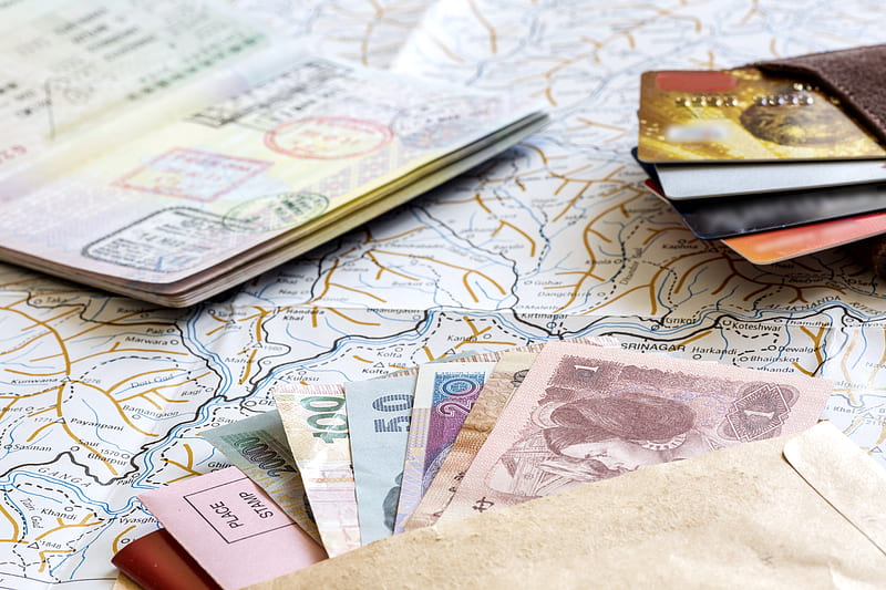 Currency, money, travel, passport, note, paper, value, map, HD wallpaper
