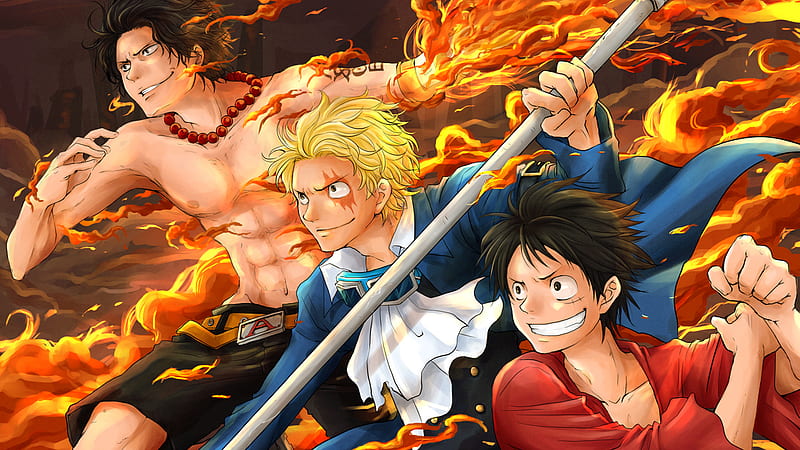 One Piece Luffy Ace Sabo On Fire Anime, HD wallpaper