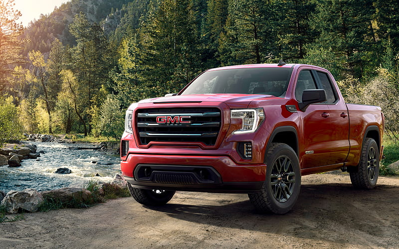 GMC Sierra, 2019, Elevation, Doule Cab, front view, red pickup truck, new red Sierra, American SUV, GMC, HD wallpaper