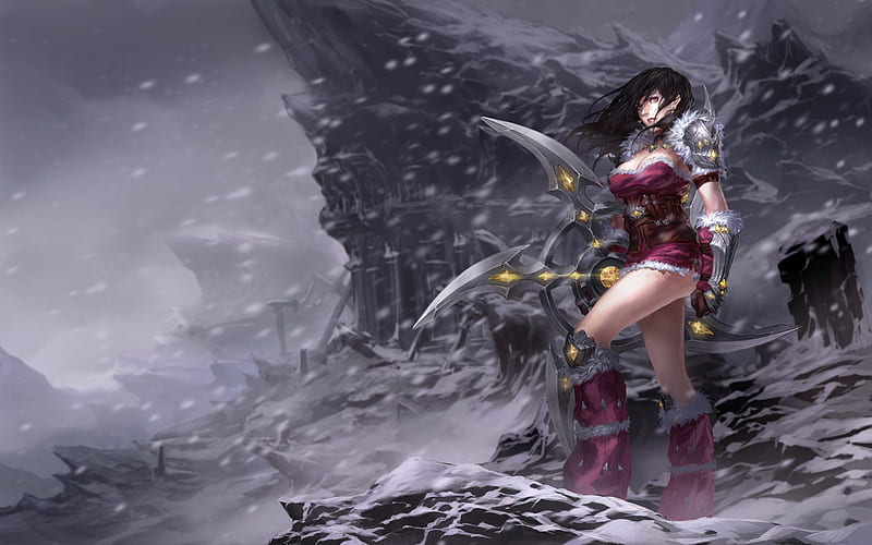 Warrior Girl In Snow Wind Storm, artist, artwork, digital-art, fantasy-girls, warrior, HD wallpaper