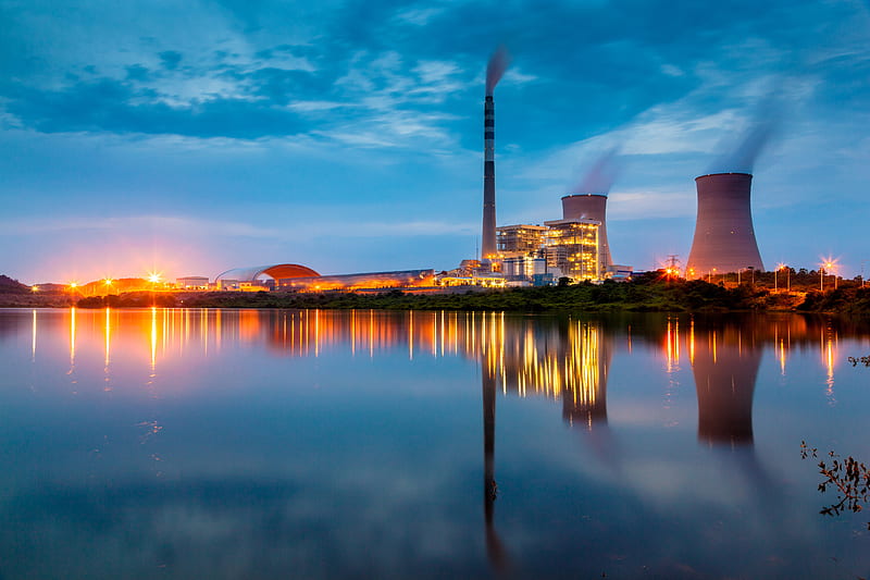 Man Made, Power Plant, Nuclear Plant, Reflection, Smoke, HD wallpaper