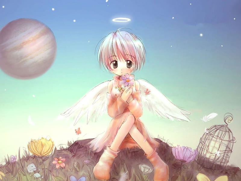 Anime angel, moon, girl, anime, angel, drawing, abstract, doll, HD wallpaper Anime angel, moon, girl, anime, angel, drawing, abstract, doll, HD wallpaper