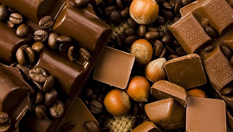 DARK CHOCOLATE & NUTS, candy, sweets, food, decilious, chocolate, nuts, hum, sweetness, HD wallpaper