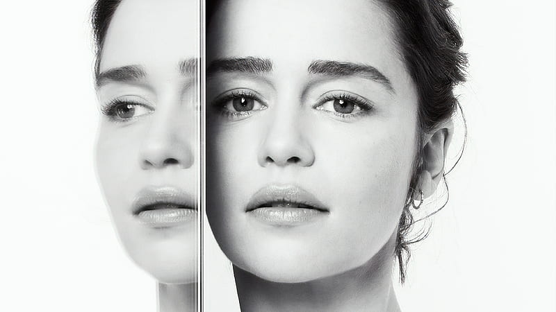 Emilia Clarke, actress, bw, black, mirror, face, reflection, white, girl, HD wallpaper