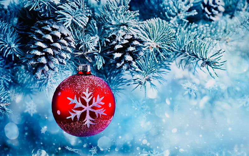 Red xmas ball Happy New Year, Merry Christmas, winter, Christmas Concepts, xmas balls, Christmas decorations, HD wallpaper