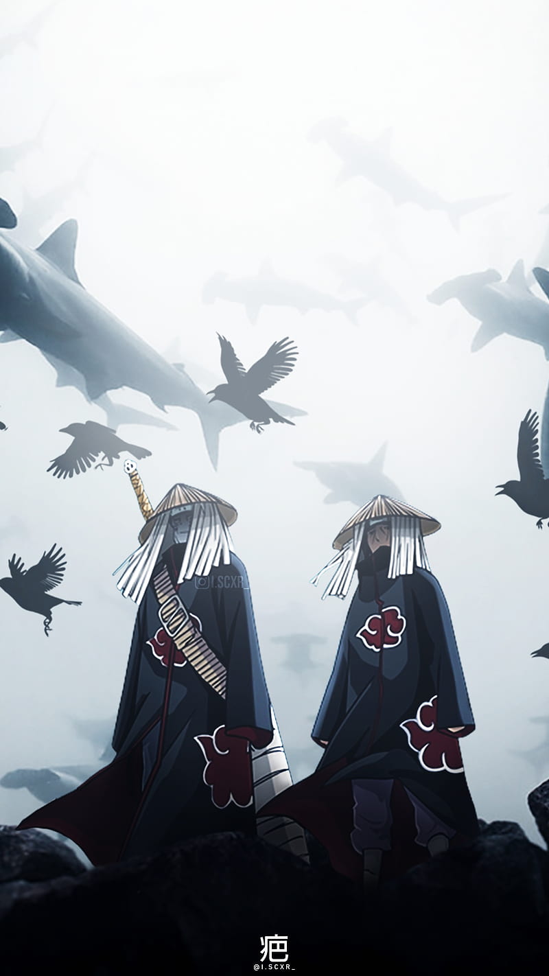 Itachi & Kisame, naruto, crows, underwater, sharks, water, anime, naruto shippuden, itachi uchiha, HD phone wallpaper