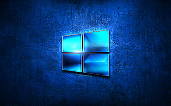 Windows green logo, artwork, metal grid background, Windows logo ...