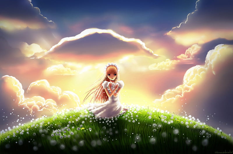 Wallpaper : illustration, blonde, anime, wind, dandelion, flower, girl,  smile, elf, fairy, fictional character 1600x1200 - goodfon - 730168 - HD  Wallpapers - WallHere