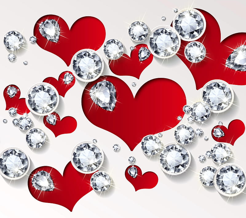 Valentines by Marika, diamonds, corazones, love, red, romantic, valentine, HD wallpaper