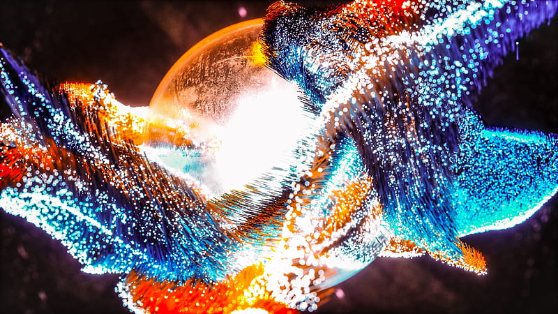 shiny particles, planet, explosion, Abstract, HD wallpaper