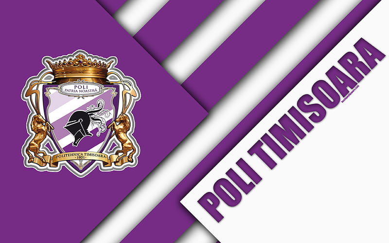 ACS Poli Timisoara logo, material design, Romanian football club, purple white abstraction, Liga 1, Timisoara, Romania, football, Politehnica Timisoara FC, HD wallpaper