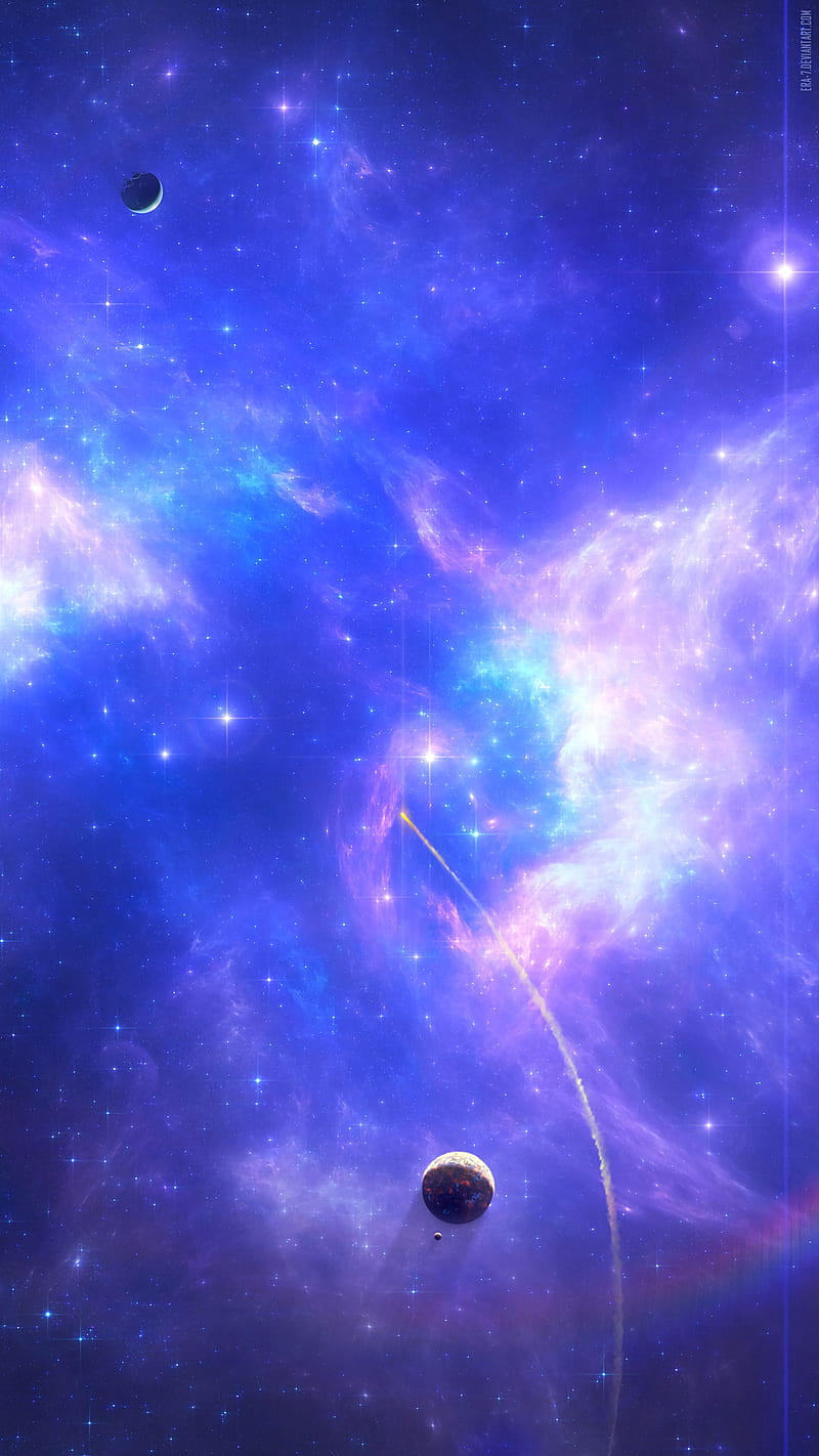 Blue Universe , shining, bright, stars, planets, nebula, open space, space, HD phone wallpaper
