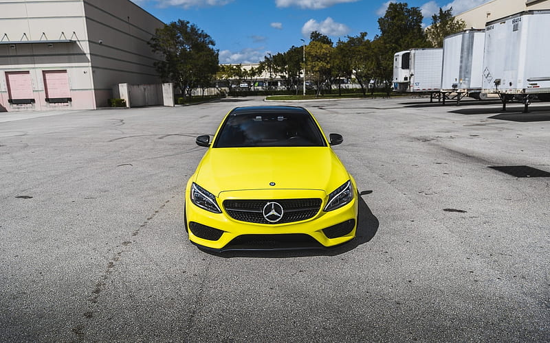 Mercedes-AMG C63, 2018 cars, road, yellow C63, tuning, Mercedes, HD wallpaper