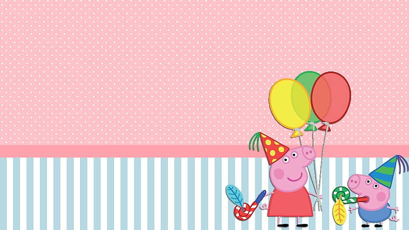 peppa pig and george pig having balloons in hand with dotted background anime, HD wallpaper