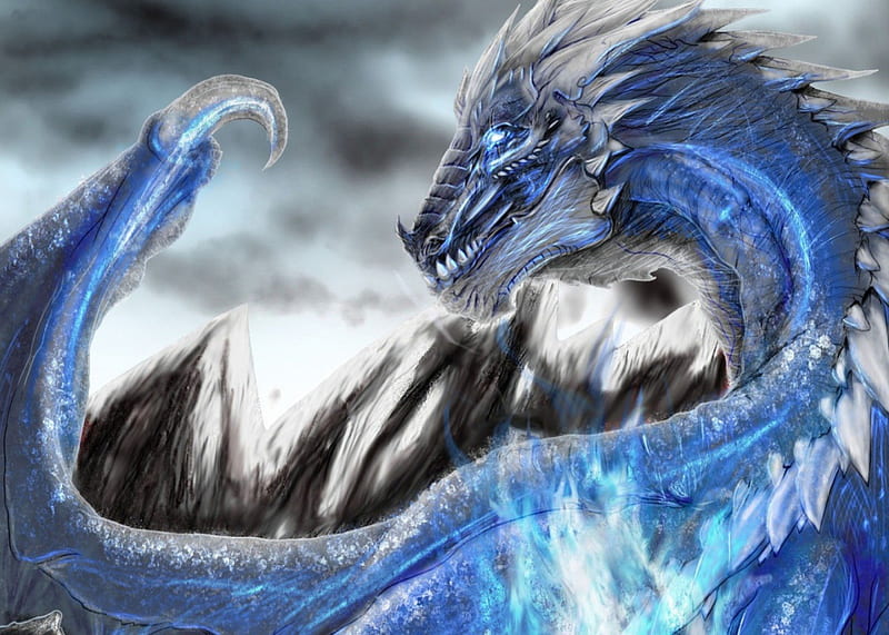 ★GUARDIAN of BLUE DRAGON★, enemy, powerful, long, fighters, horns, canine, Dragon, legends, big, blue fire, magnificent, animals, giant, lovely, destroy, force, tail, colors, Fantasy, energy, cute, fire, cool, battle, hard, strong, scales, wise, HD wallpaper