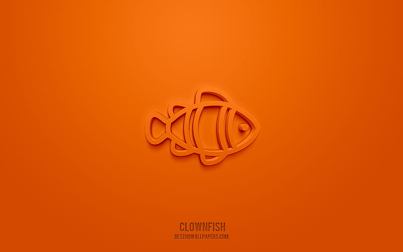 Clownfish 3d icon, orange background, 3d symbols, Clownfish, Pisces icons, 3d icons, Clownfish sign, Pisces 3d icons, HD wallpaper
