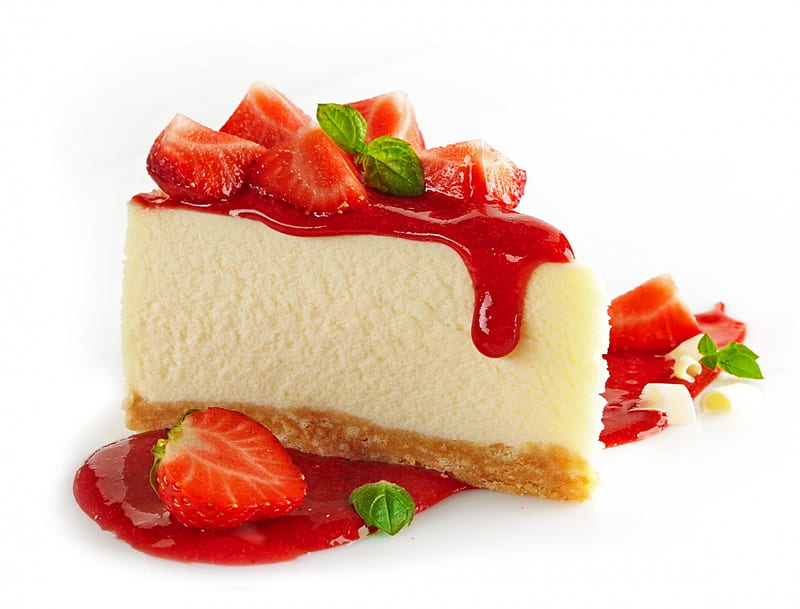 Cheesecake, strawberry, yummy, dessert, sweet, HD wallpaper