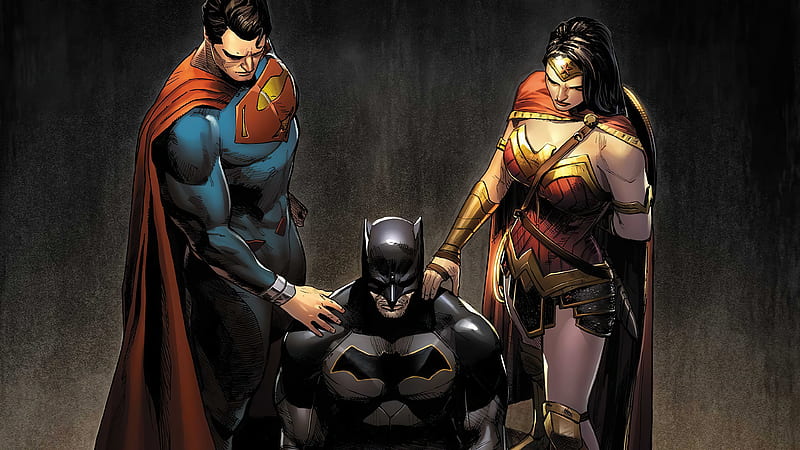 Batman Wonder Woman Superman Together, batman, wonder-woman, superman, superheroes, artwork, HD wallpaper