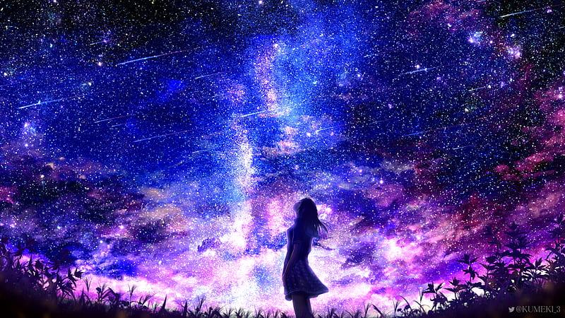 Anime, Girl, Starry Sky, HD wallpaper