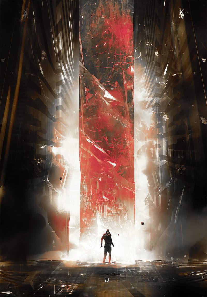Red Prism , art, concert, fantasy, giant, lightning, man, HD phone wallpaper