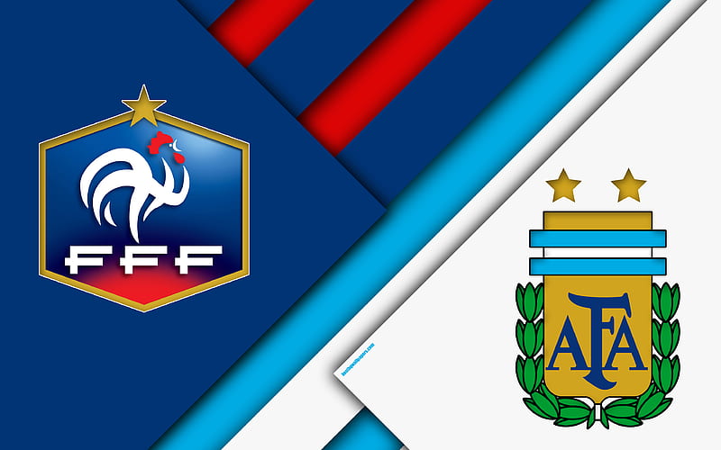 France vs Argentina material design, Round 16, abstraction, logos, 2018 FIFA World Cup, Russia 2018, football match, June 30, Kazan Arena, HD wallpaper