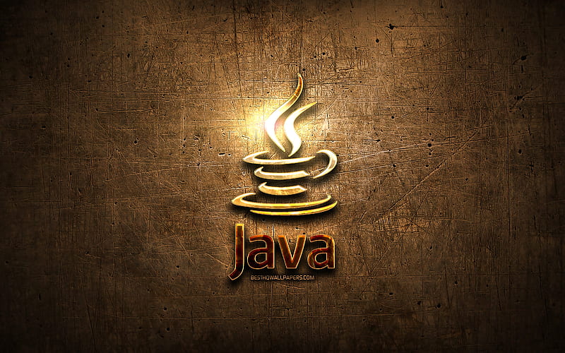 Java golden logo, programming language, brown metal background, creative, Java logo, programming language signs, Java, HD wallpaper