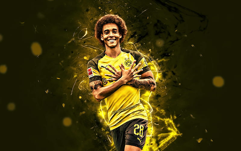 Axel Witsel, joy, belgian footballers, Borussia Dortmund FC, BVB, soccer, Witsel, Bundesliga, goal, football, neon lights, Germany, HD wallpaper