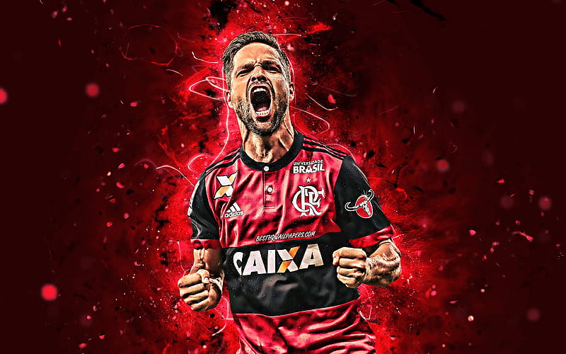 Diego Ribas, goal, Flamengo FC, forward, brazilian footballers, Diego, soccer, Brazilian Serie A, abstract art, neon lights, Brazil, HD wallpaper