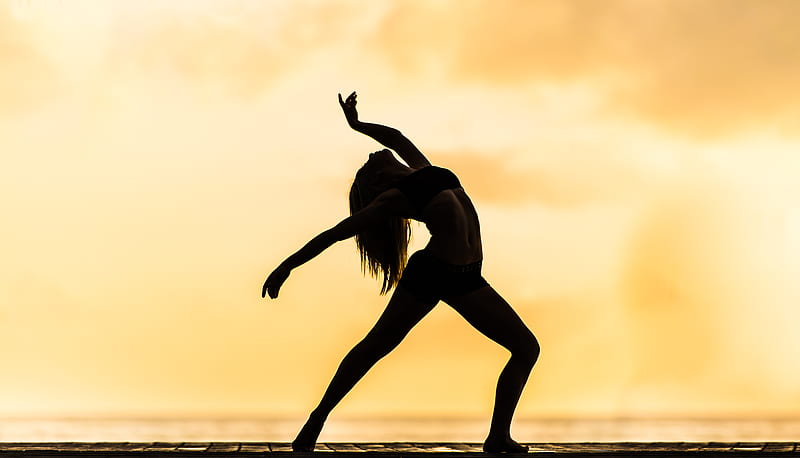silhouette of woman making yoga pose, HD wallpaper