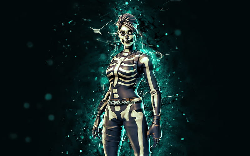 Skull Ranger blue neon lights, Fortnite Battle Royale, Fortnite characters, Skull Ranger Skin, Fortnite, Skull Ranger Fortnite, HD wallpaper