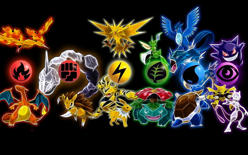 Pokemon, psychic, fire, fighting, water, grass, anime, electric, HD wallpaper
