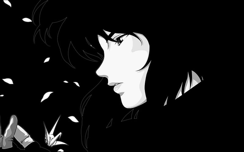 black and white anime, pretty, ghost, in the shell, anime, dark, sad, black, white, HD wallpaper