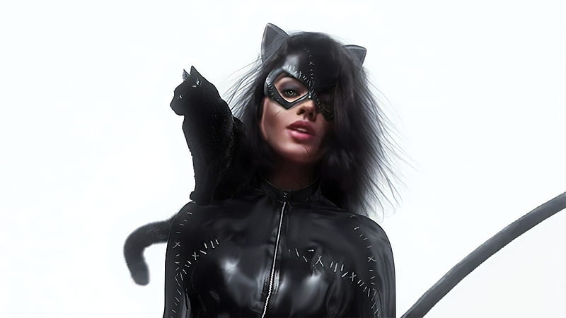 Catwoman, pisici, bosslogic, fantasy, luminos, girl, black, HD ...