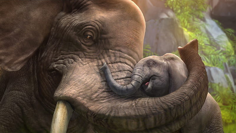 Small And Big Elephants Elephant, HD wallpaper