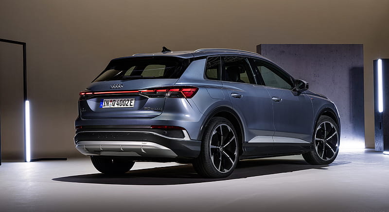 2022 Audi Q4 e-tron (Color: Geyser Blue Metallic) - Rear Three-Quarter , car, HD wallpaper