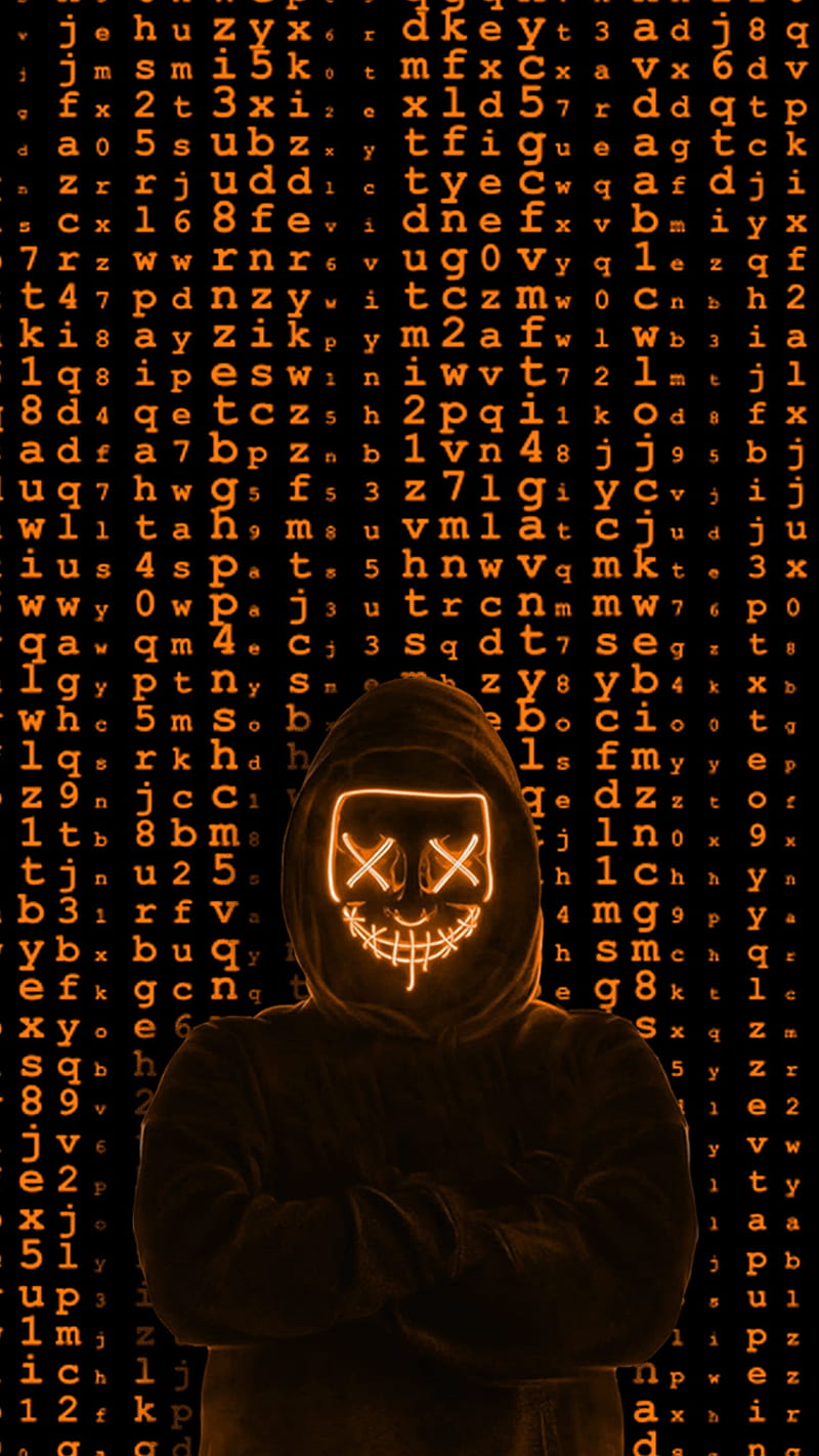 hacker 010101, faceless, glow, hayatikdrgl, light, live, mask, move, orange, time, timecode, HD phone wallpaper