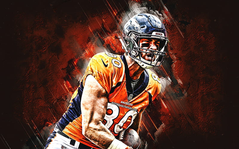 Jake Butt, Denver Broncos, NFL, american football, portrait, orange stone background, National Football League, HD wallpaper