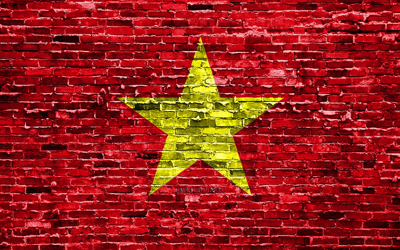 Vietnamese flag, bricks texture, Asia, national symbols, Flag of Vietnam, brickwall, Vietnam 3D flag, Asian countries, Vietnam, HD wallpaper