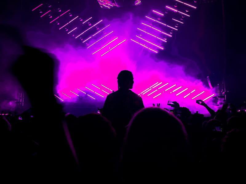 silhouette, dark, crowd, show, neon, HD wallpaper
